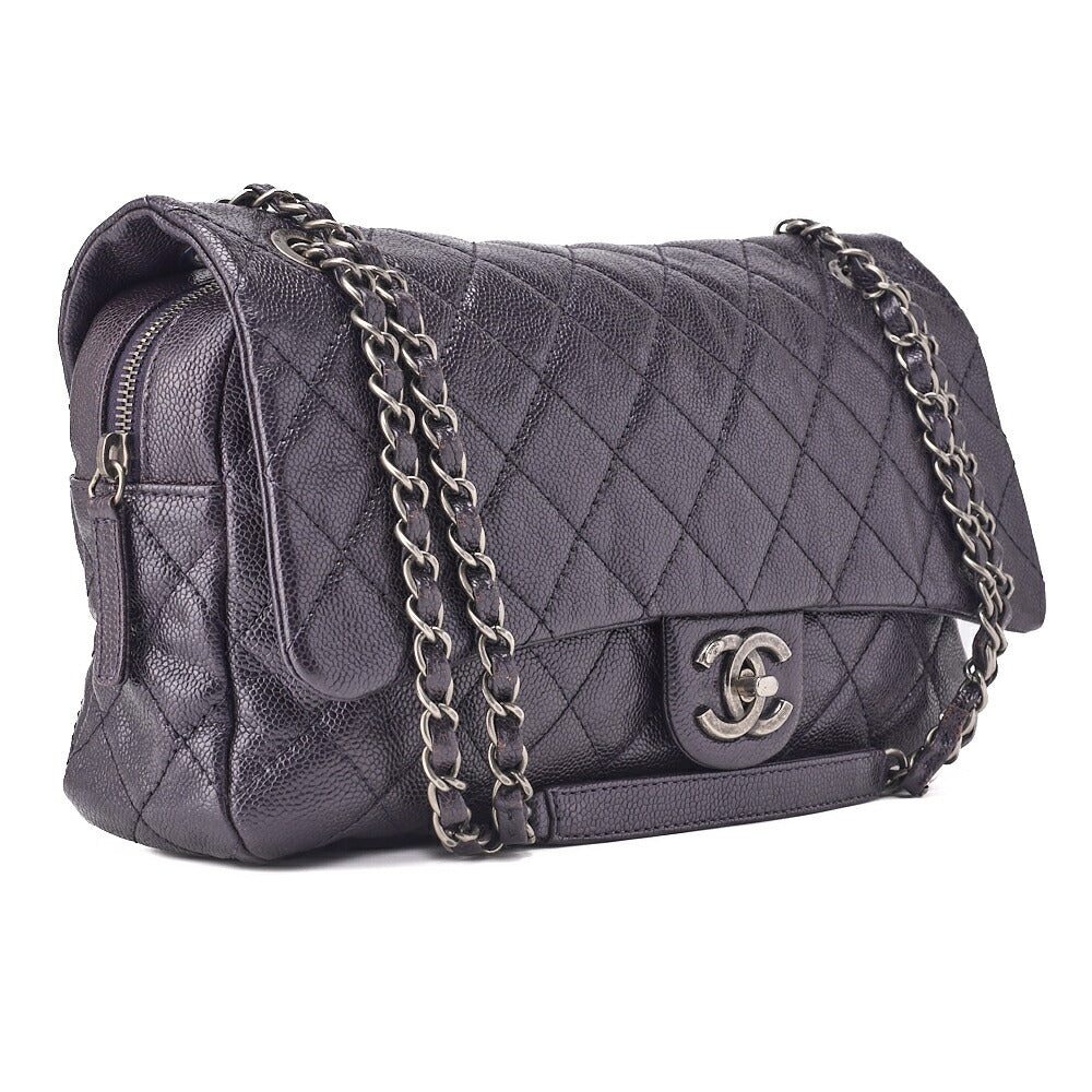 CHANEL Shoulder Bag, Matelasse, Chain Shoulder, Caviar Skin, Purple, Silver-Tone Hardware, Pre-Owned - Vintage La Charme