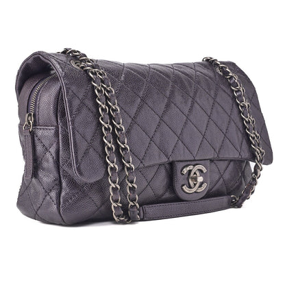 CHANEL Shoulder Bag, Matelasse, Chain Shoulder, Caviar Skin, Purple, Silver-Tone Hardware, Pre-Owned - Vintage La Charme