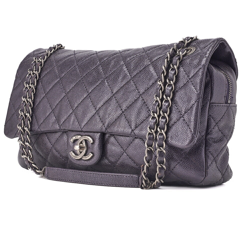 CHANEL Shoulder Bag, Matelasse, Chain Shoulder, Caviar Skin, Purple, Silver-Tone Hardware, Pre-Owned - Vintage La Charme