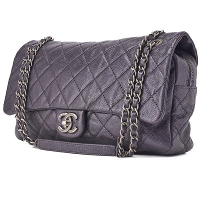 CHANEL Shoulder Bag, Matelasse, Chain Shoulder, Caviar Skin, Purple, Silver-Tone Hardware, Pre-Owned - Vintage La Charme