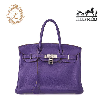 HERMES Birkin 30 Tote Bag Tryon Clemence Ultraviolet Silver-Tone Hardware Pre-Owned - Vintage La Charme