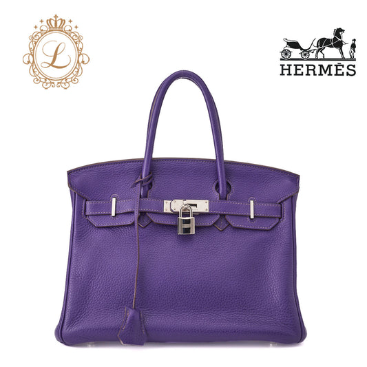 HERMES Birkin 30 Tote Bag Tryon Clemence Ultraviolet Silver-Tone Hardware Pre-Owned - Vintage La Charme