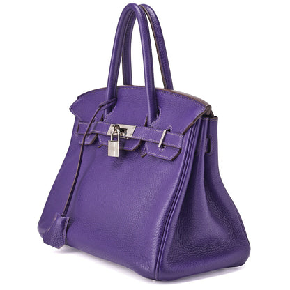 HERMES Birkin 30 Tote Bag Tryon Clemence Ultraviolet Silver-Tone Hardware Pre-Owned - Vintage La Charme