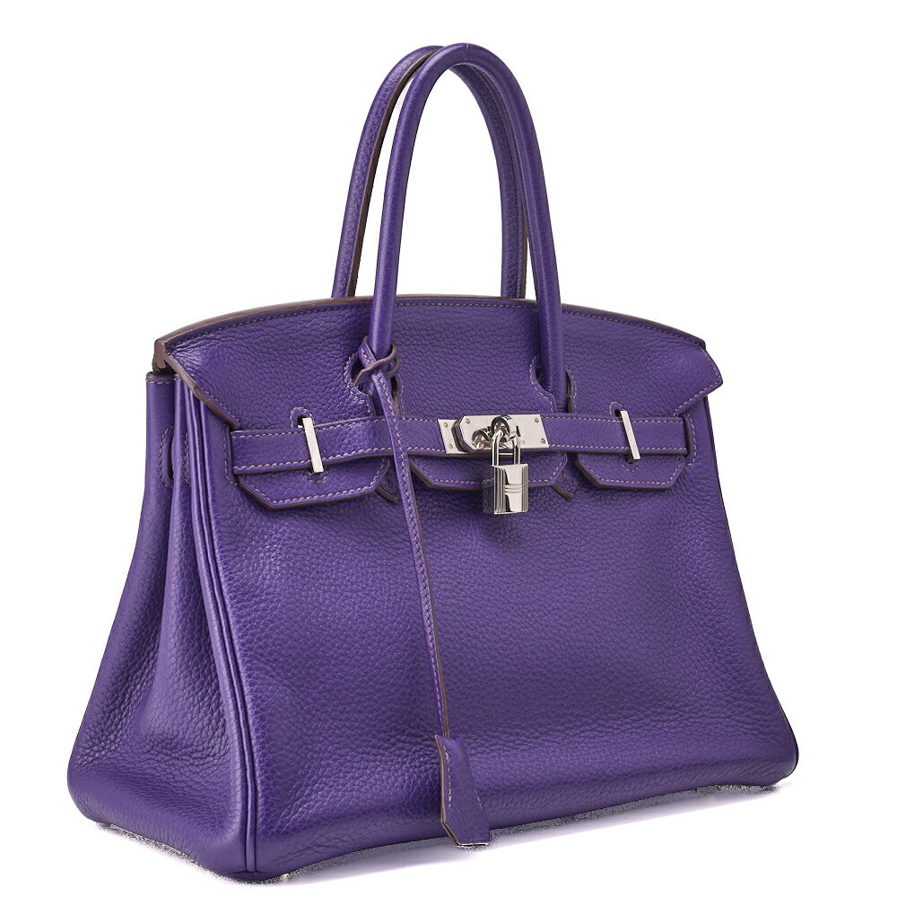 HERMES Birkin 30 Tote Bag Tryon Clemence Ultraviolet Silver-Tone Hardware Pre-Owned - Vintage La Charme