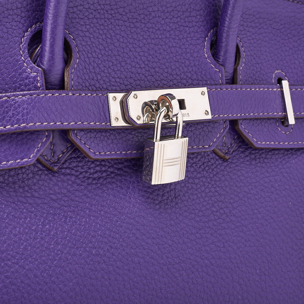 HERMES Birkin 30 Tote Bag Tryon Clemence Ultraviolet Silver-Tone Hardware Pre-Owned - Vintage La Charme