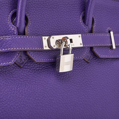 HERMES Birkin 30 Tote Bag Tryon Clemence Ultraviolet Silver-Tone Hardware Pre-Owned - Vintage La Charme