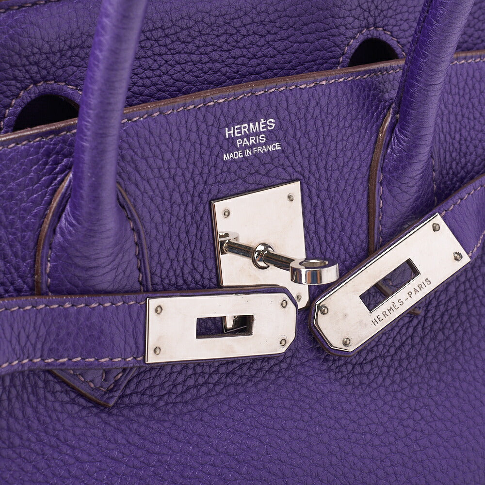 HERMES Birkin 30 Tote Bag Tryon Clemence Ultraviolet Silver-Tone Hardware Pre-Owned - Vintage La Charme