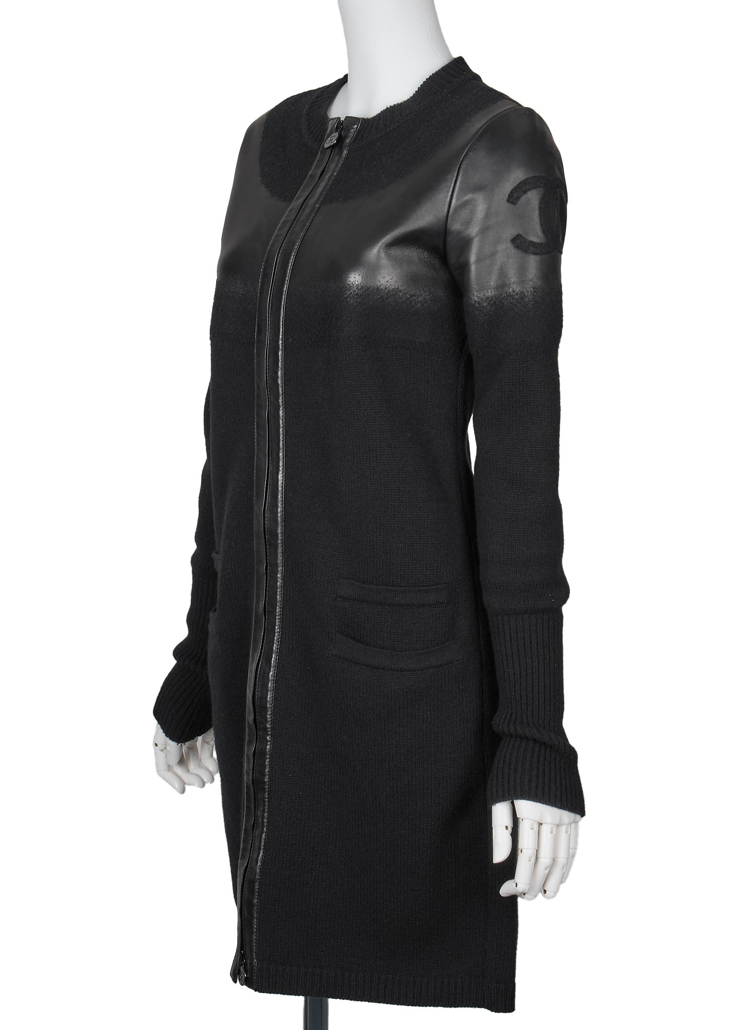 CHANEL Outerwear Jacket, Coco Mark, Leather, Black, Silver-Tone Hardware, Pre-Owned - Vintage La Charme