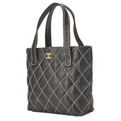 CHANEL Tote Bag Coco Mark Wild Stitch Calfskin Black Gold-Tone Hardware Pre-Owned - Vintage La Charme