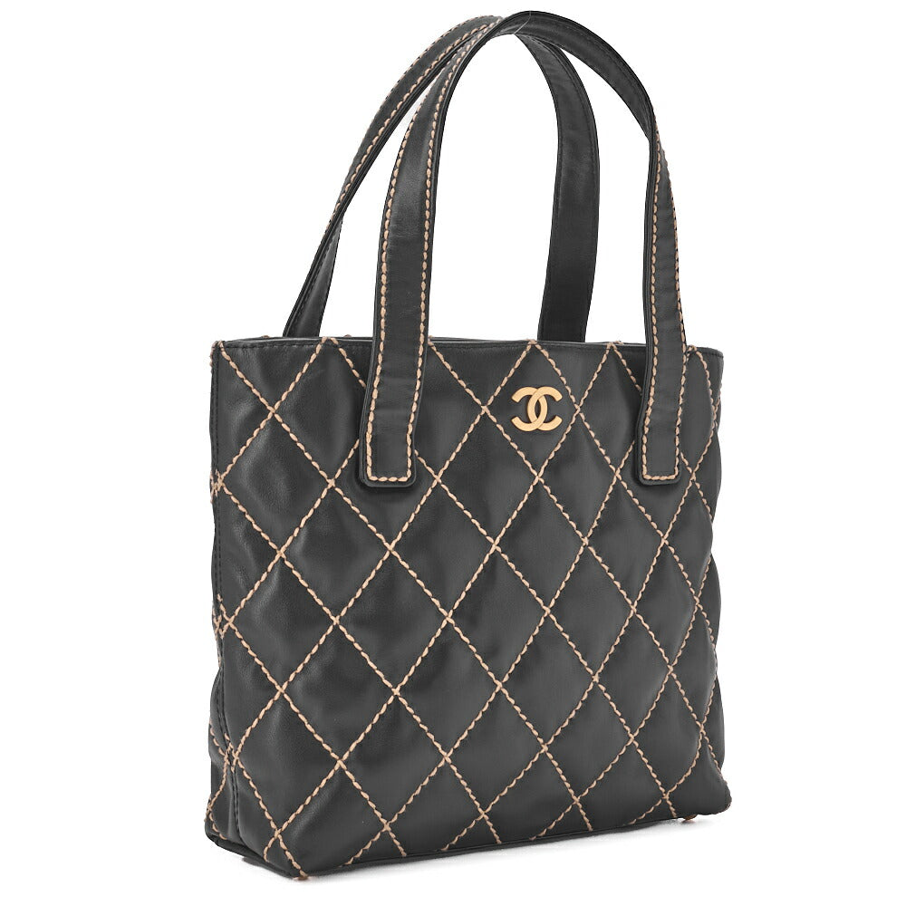 CHANEL Tote Bag Coco Mark Wild Stitch Calfskin Black Gold-Tone Hardware Pre-Owned - Vintage La Charme
