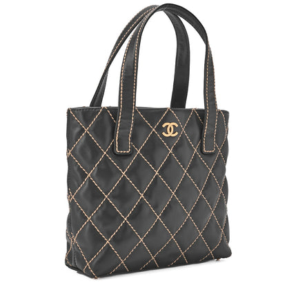 CHANEL Tote Bag Coco Mark Wild Stitch Calfskin Black Gold-Tone Hardware Pre-Owned - Vintage La Charme