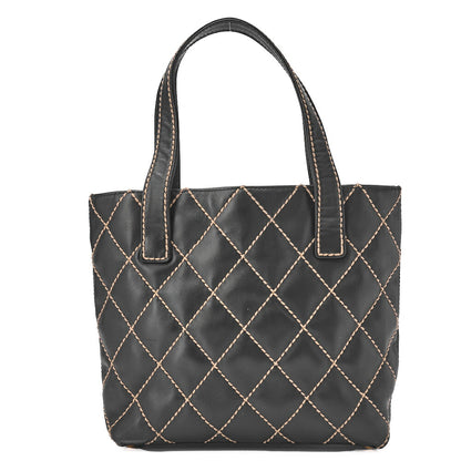 CHANEL Tote Bag Coco Mark Wild Stitch Calfskin Black Gold-Tone Hardware Pre-Owned - Vintage La Charme
