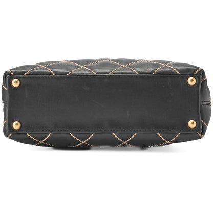 CHANEL Tote Bag Coco Mark Wild Stitch Calfskin Black Gold-Tone Hardware Pre-Owned - Vintage La Charme