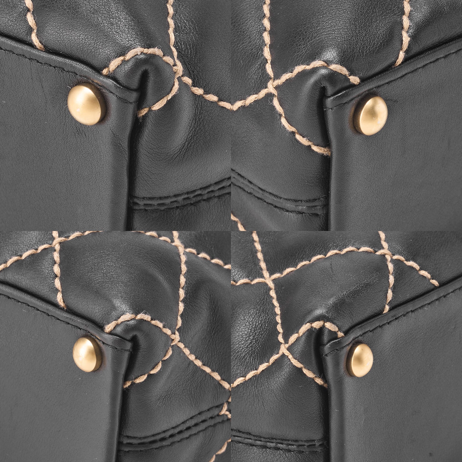 CHANEL Tote Bag Coco Mark Wild Stitch Calfskin Black Gold-Tone Hardware Pre-Owned - Vintage La Charme
