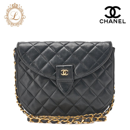 CHANEL Shoulder Bag Matelasse Push Lock Lambskin Black Gold-Tone Hardware Pre-Owned - Vintage La Charme
