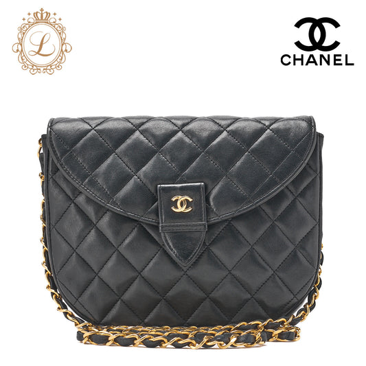 CHANEL Shoulder Bag Matelasse Push Lock Lambskin Black Gold-Tone Hardware Pre-Owned - Vintage La Charme