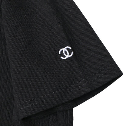 CHANEL Polo Shirt, Coco Mark Logo Button, Cut-and-Sew, Cotton, Black, Gold-Tone Hardware, Pre-Owned - Vintage La Charme