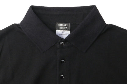 CHANEL Polo Shirt, Coco Mark Logo Button, Cut-and-Sew, Cotton, Black, Gold-Tone Hardware, Pre-Owned - Vintage La Charme