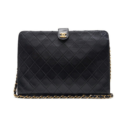 CHANEL Shoulder Bag, Push Lock, Chain Shoulder, Lambskin, Black, Gold-Tone Hardware, Pre-Owned - Vintage La Charme