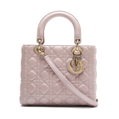 Dior Lady Dior Cannage 2WAY Hand Lambskin Pink Gold-Tone Hardware Pre-Owned - Vintage La Charme