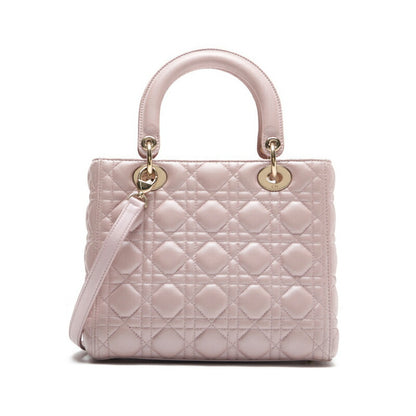 Dior Lady Dior Cannage 2WAY Hand Lambskin Pink Gold-Tone Hardware Pre-Owned - Vintage La Charme