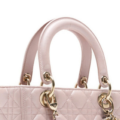 Dior Lady Dior Cannage 2WAY Hand Lambskin Pink Gold-Tone Hardware Pre-Owned - Vintage La Charme