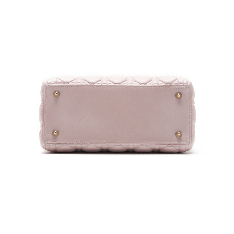 Dior Lady Dior Cannage 2WAY Hand Lambskin Pink Gold-Tone Hardware Pre-Owned - Vintage La Charme