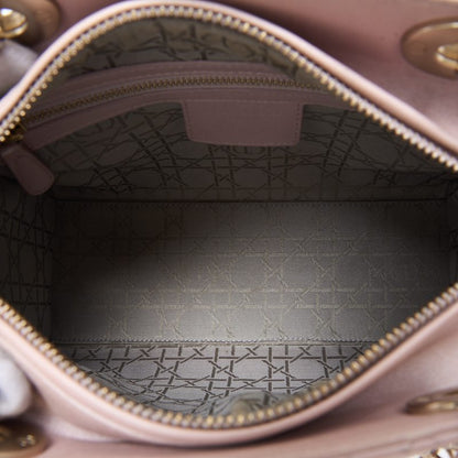 Dior Lady Dior Cannage 2WAY Hand Lambskin Pink Gold-Tone Hardware Pre-Owned - Vintage La Charme