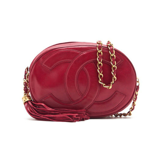 CHANEL Shoulder Bag, Coco Mark Fringe, Lambskin, Red, Gold-Tone Hardware, Pre-Owned - Vintage La Charme