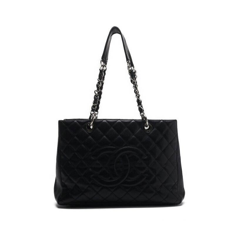 CHANEL GST Chain Tote Shoulder Bag, Caviskin, Black, Silver-Tone Hardware, Pre-Owned - Vintage La Charme
