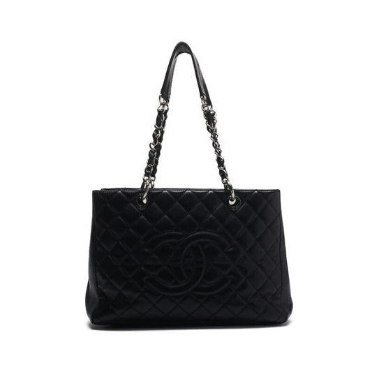 CHANEL GST Chain Tote Shoulder Bag, Caviskin, Black, Silver-Tone Hardware, Pre-Owned - Vintage La Charme