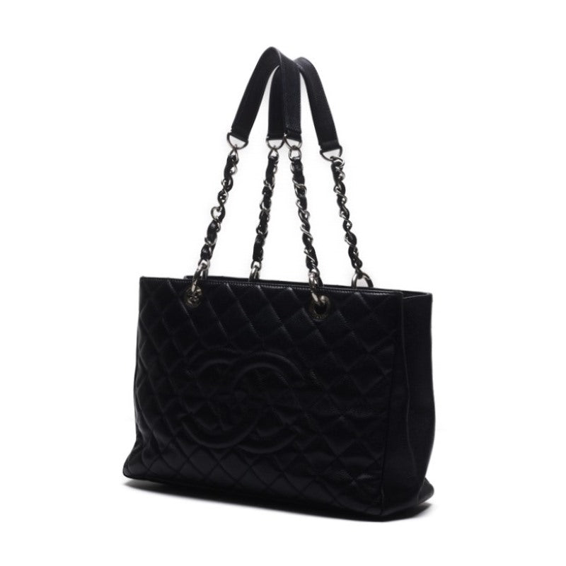 CHANEL GST Chain Tote Shoulder Bag, Caviskin, Black, Silver-Tone Hardware, Pre-Owned - Vintage La Charme