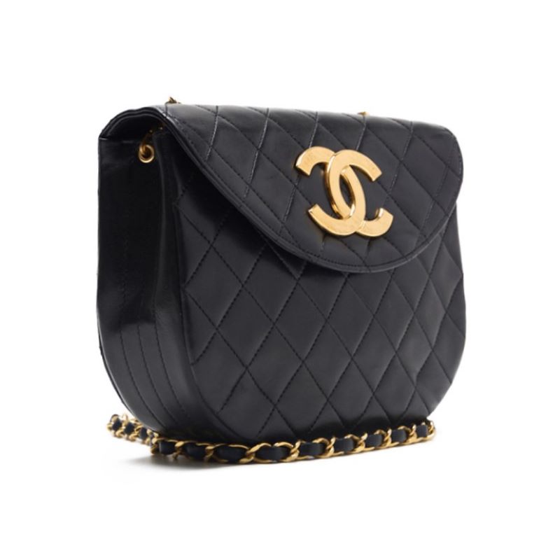 CHANEL Shoulder Bag, Deca Coco Round Flap Push Lock Chain Shoulder, Lambskin, Black, Gold-Tone Hardware, Pre-Owned - Vintage La Charme