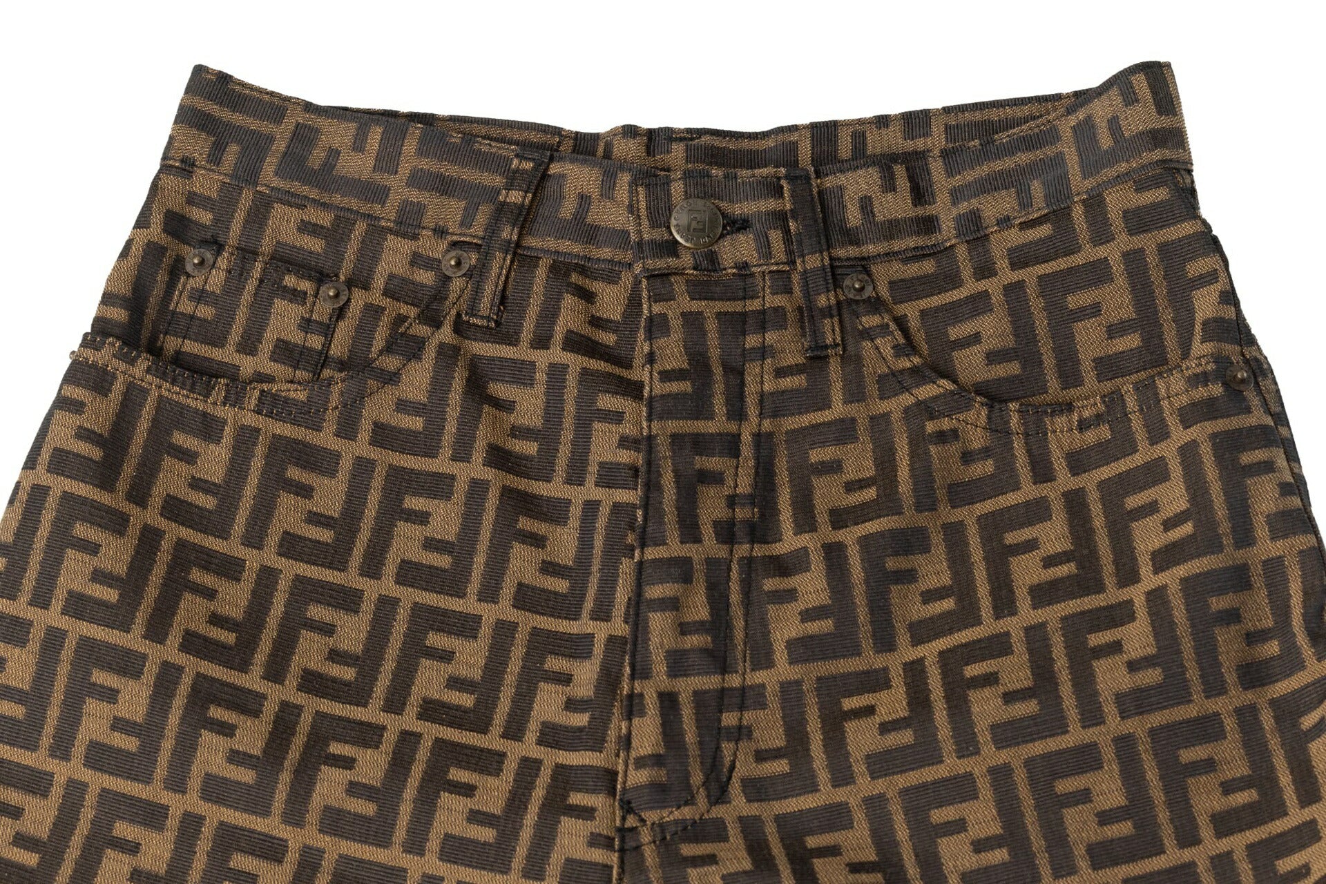 Fendi Pants, Zucca Pattern, Polyester Cotton, Brown, Pre-Owned - Vintage La Charme