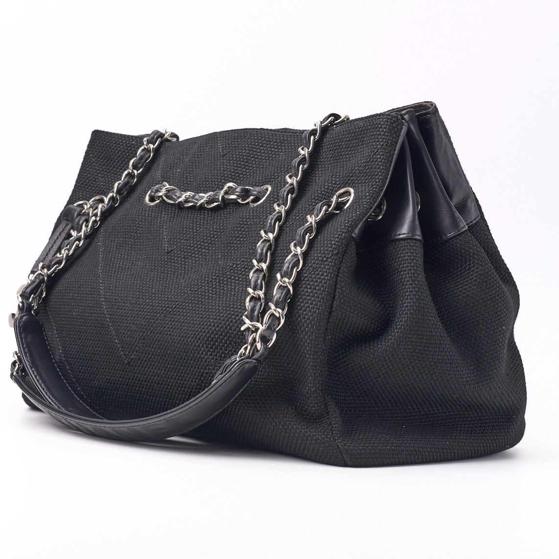 Chanel Shoulder Bag, V Stitch, Coco Charm, Canvas, Black, Silver-Tone Hardware, Pre-Owned - Vintage La Charme