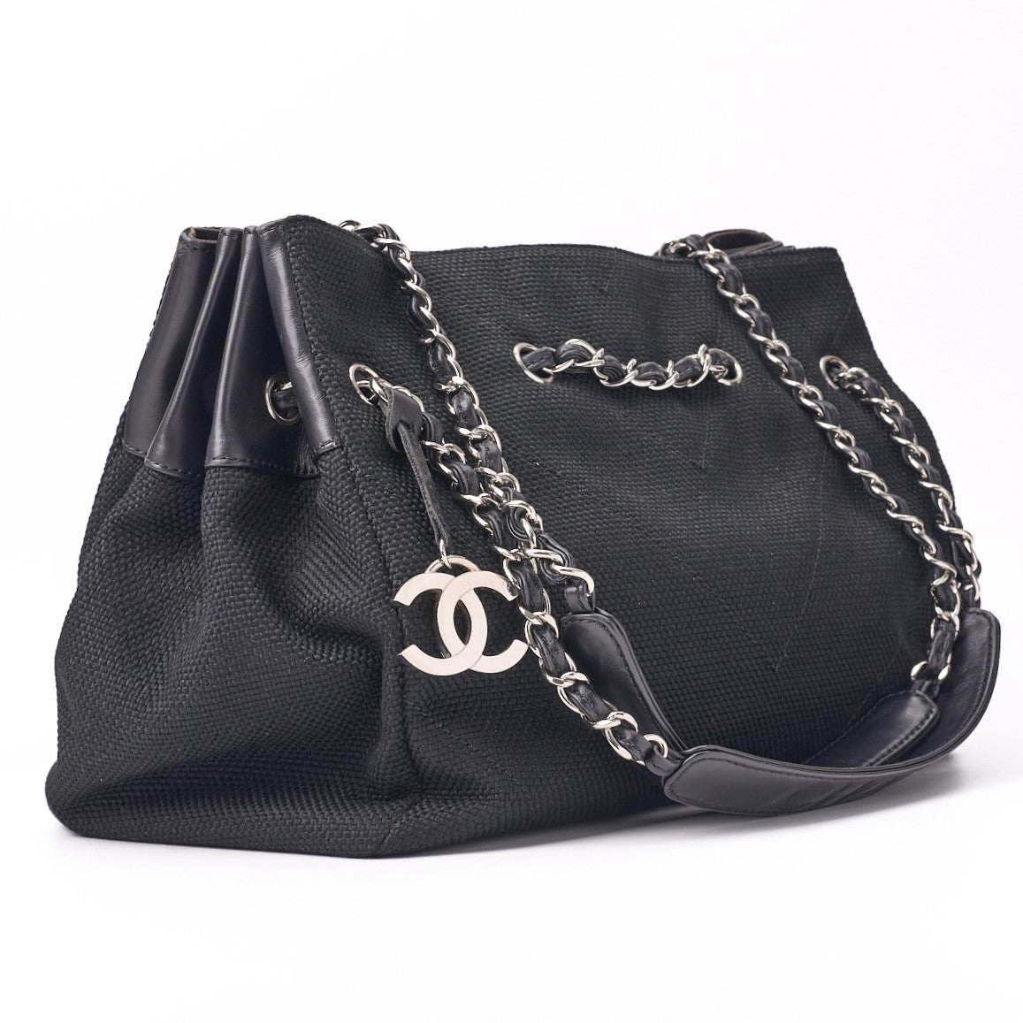 Chanel Shoulder Bag, V Stitch, Coco Charm, Canvas, Black, Silver-Tone Hardware, Pre-Owned - Vintage La Charme