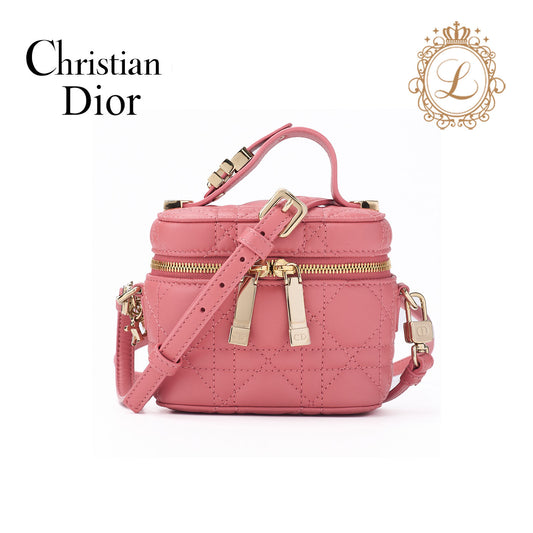 Dior Lady Dior Vanity Cannage 2WAY Shoulder Bag Lambskin Pink Gold-Tone Hardware Pre-Owned - Vintage La Charme