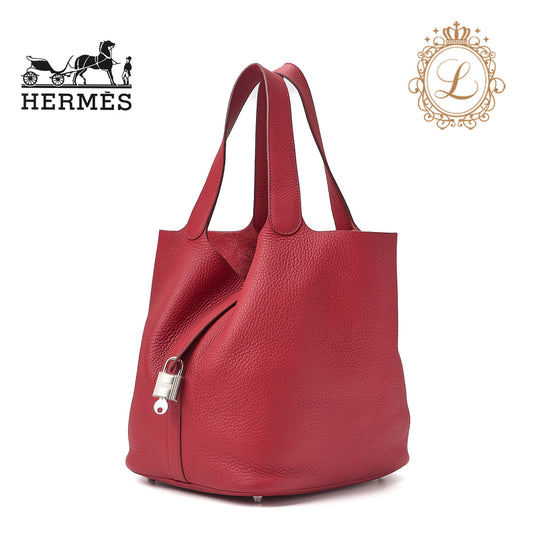 HERMES Picotan Rock GM Handbag Taurillon Clemence Rouge Casaque Silver-Tone Hardware Pre-Owned - Vintage La Charme