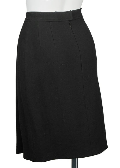 CHANEL Jacket Skirt Set Up, No Collar, Wool Blend, Black, Silver-Tone Hardware, Pre-Owned - Vintage La Charme