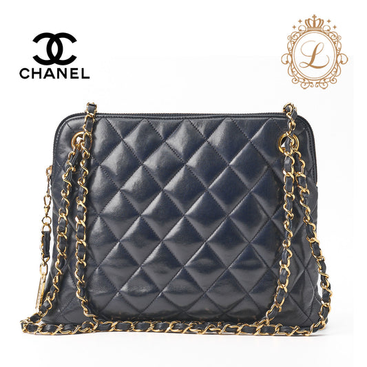 CHANEL Shoulder Bag, Matelasse, Lambskin, Navy, Gold-Tone Hardware, Pre-Owned - Vintage La Charme