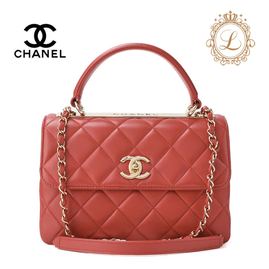 CHANEL Handbag 2WAY Chain Shoulder Matelasse Lambskin Red Gold-Tone Hardware Pre-Owned - Vintage La Charme