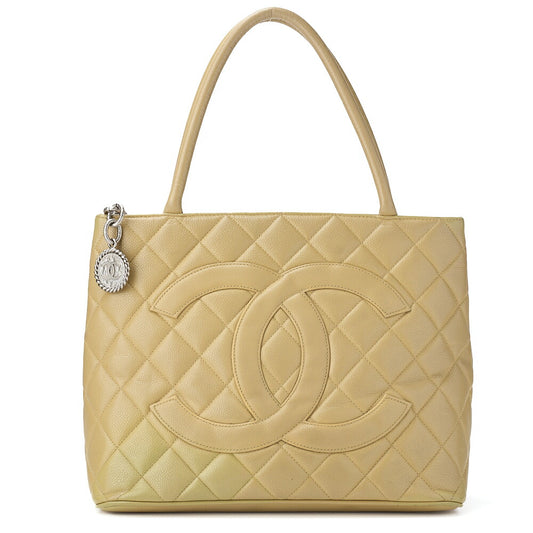 CHANEL Tote Bag Matelasse Reprint Caviar Skin Yellow Silver-Tone Hardware Pre-Owned - Vintage La Charme