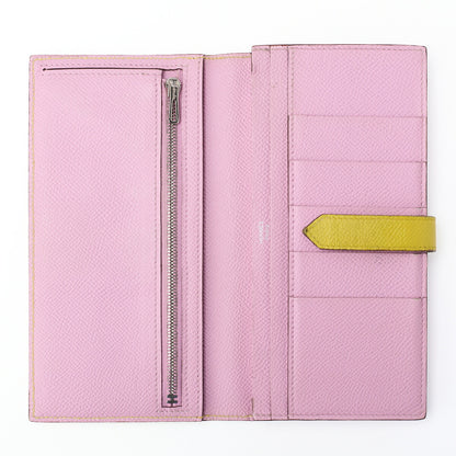 HERMES Bearn Soufflet Two-Fold Long Wallet Bicolor Vaux Epson Yellow Silver-Tone Hardware Pre-Owned - Vintage La Charme