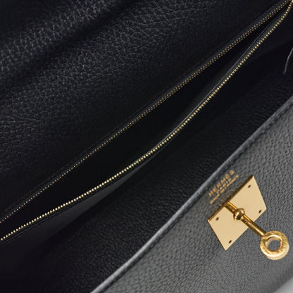 HERMES Kelly 32 2WAY Handbag Ardennes Leather Black Gold-Tone Hardware Pre-Owned - Vintage La Charme