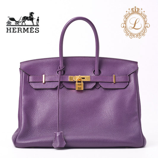 HERMES Birkin 35 Handbag Mini Shoulder Bag Tryon Clemence Anemone Gold-Tone Hardware Pre-Owned - Vintage La Charme