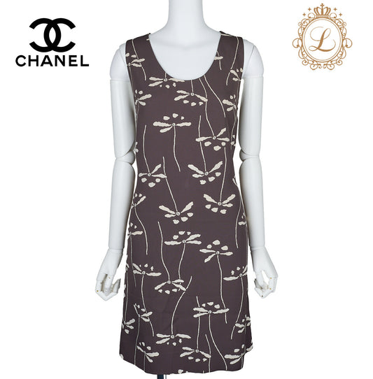 CHANEL Dress Skirt Coco Mark Dragonfly Rayon Acetate Brown Gold-Tone Hardware Pre-Owned - Vintage La Charme