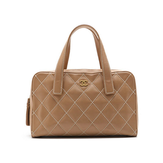 CHANEL Tote Bag Coco Mark Wild Stitch Calf Leather Beige Gold-Tone Hardware Pre-Owned - Vintage La Charme