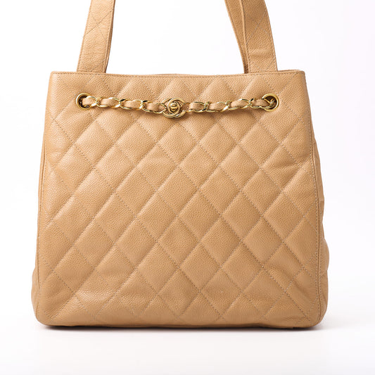 CHANEL Tote Bag Matelasse Chain Lock Caviar Skin Beige Gold-Tone Hardware Pre-Owned - Vintage La Charme