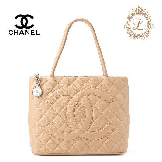 CHANEL Tote Bag, Matelasse Reprint, Caviar Skin, Beige, Silver-Tone Hardware, Pre-Owned - Vintage La Charme