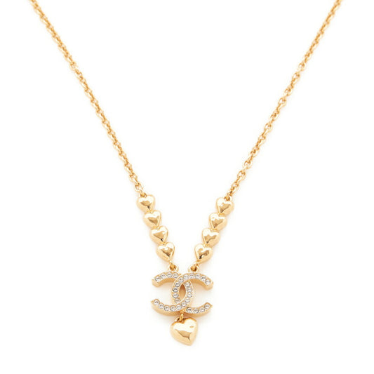 CHANEL Necklace, Coco Mark Rhinestone Heart, Gold Plated, Gold, Gold-Tone Hardware, Pre-Owned - Vintage La Charme